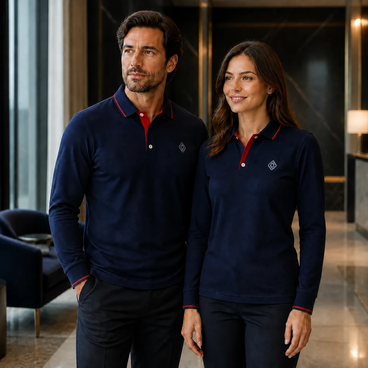 Cotton & Super-Comfort Fiber Classic Long-Sleeve Polo · Men & women uniform scene