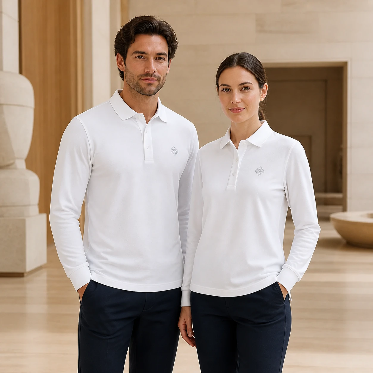 Sorona Cotton Double-Piqué Long-Sleeve Polo · Men & women uniform scene