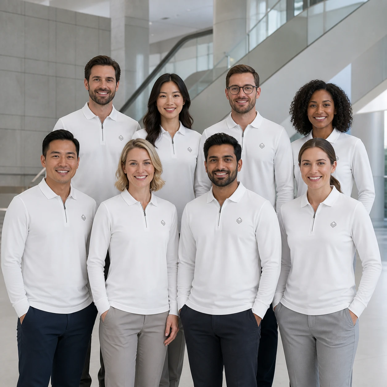 40S Double-Yarn Skin-Friendly Velour Zip Polo · Coordinated team scene