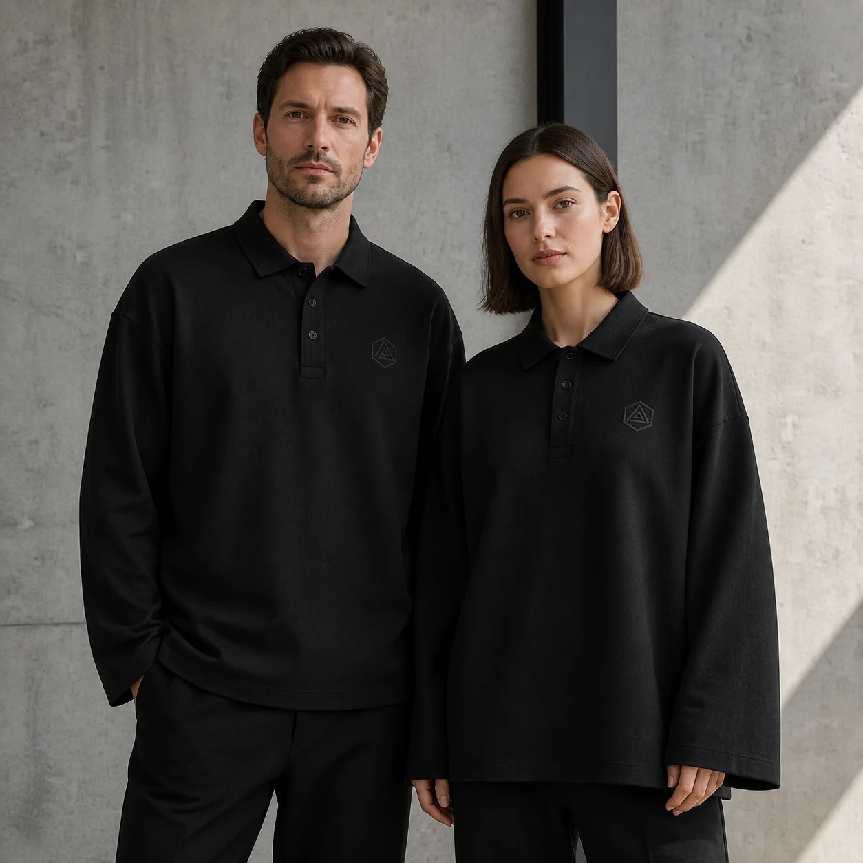 Nylon-Spandex Piqué Long-Sleeve Polo, Snap Placket · Men & women uniform scene