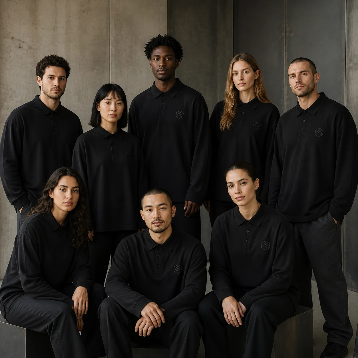 Nylon-Spandex Piqué Long-Sleeve Polo, Snap Placket · Coordinated team scene