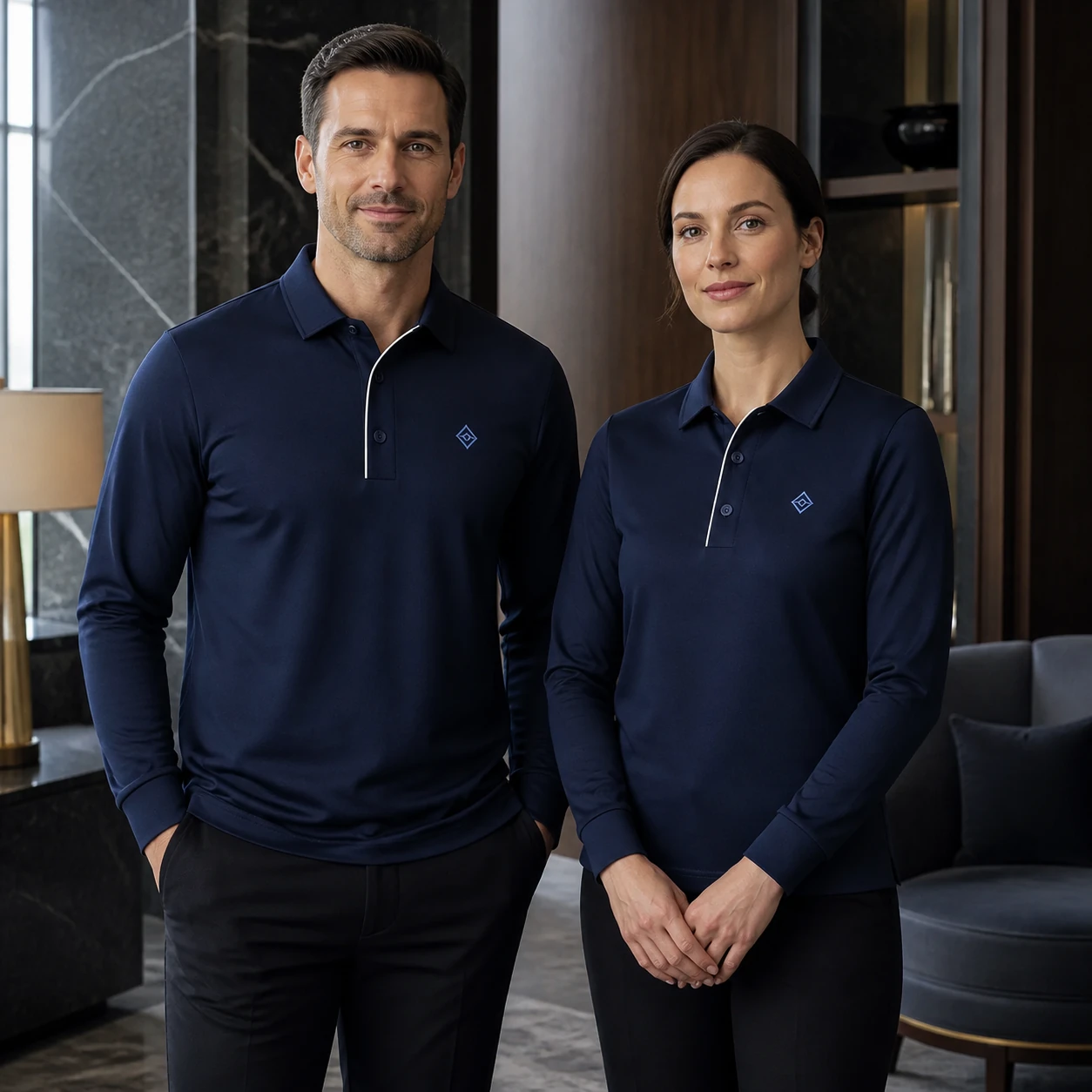 Nylon-Spandex Stretch Long-Sleeve Polo · Men & women uniform scene