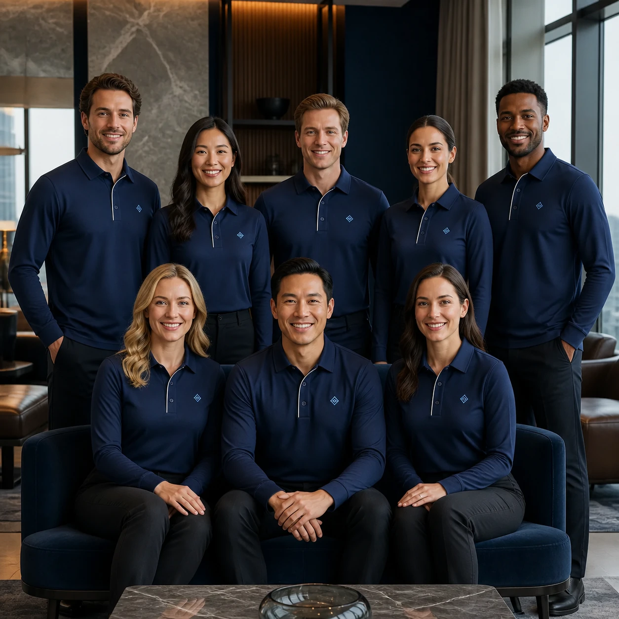 Nylon-Spandex Stretch Long-Sleeve Polo · Coordinated team scene