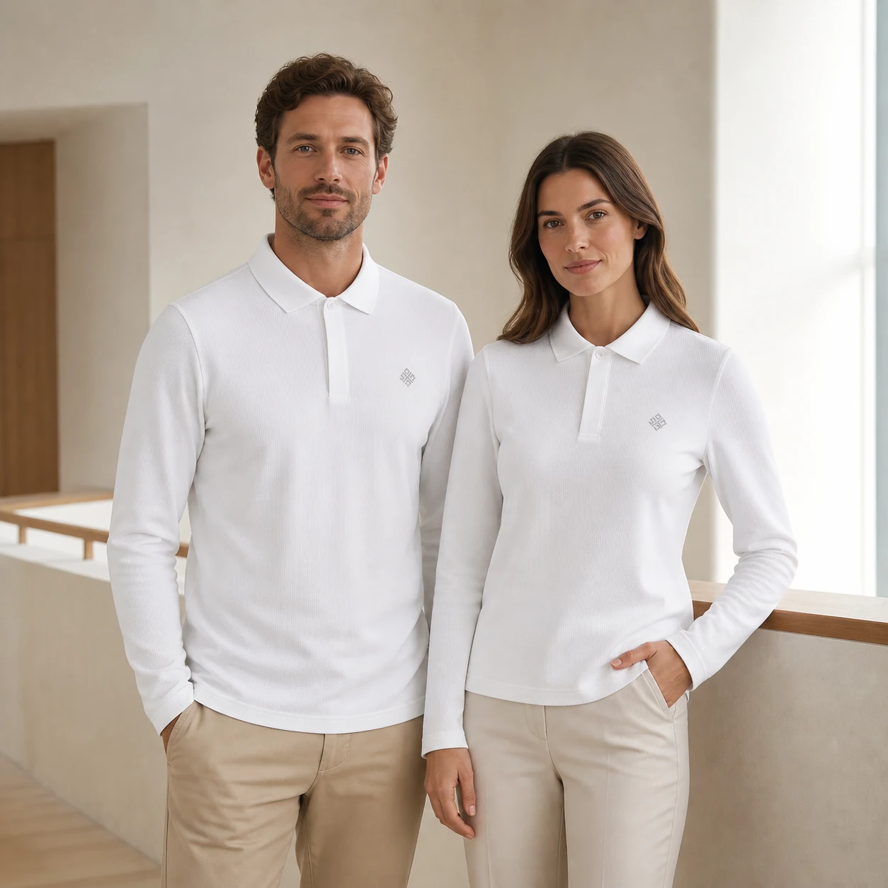 Silk-Blend Cotton Dragon-Scale Seamless Long-Sleeve Polo · Men & women uniform scene