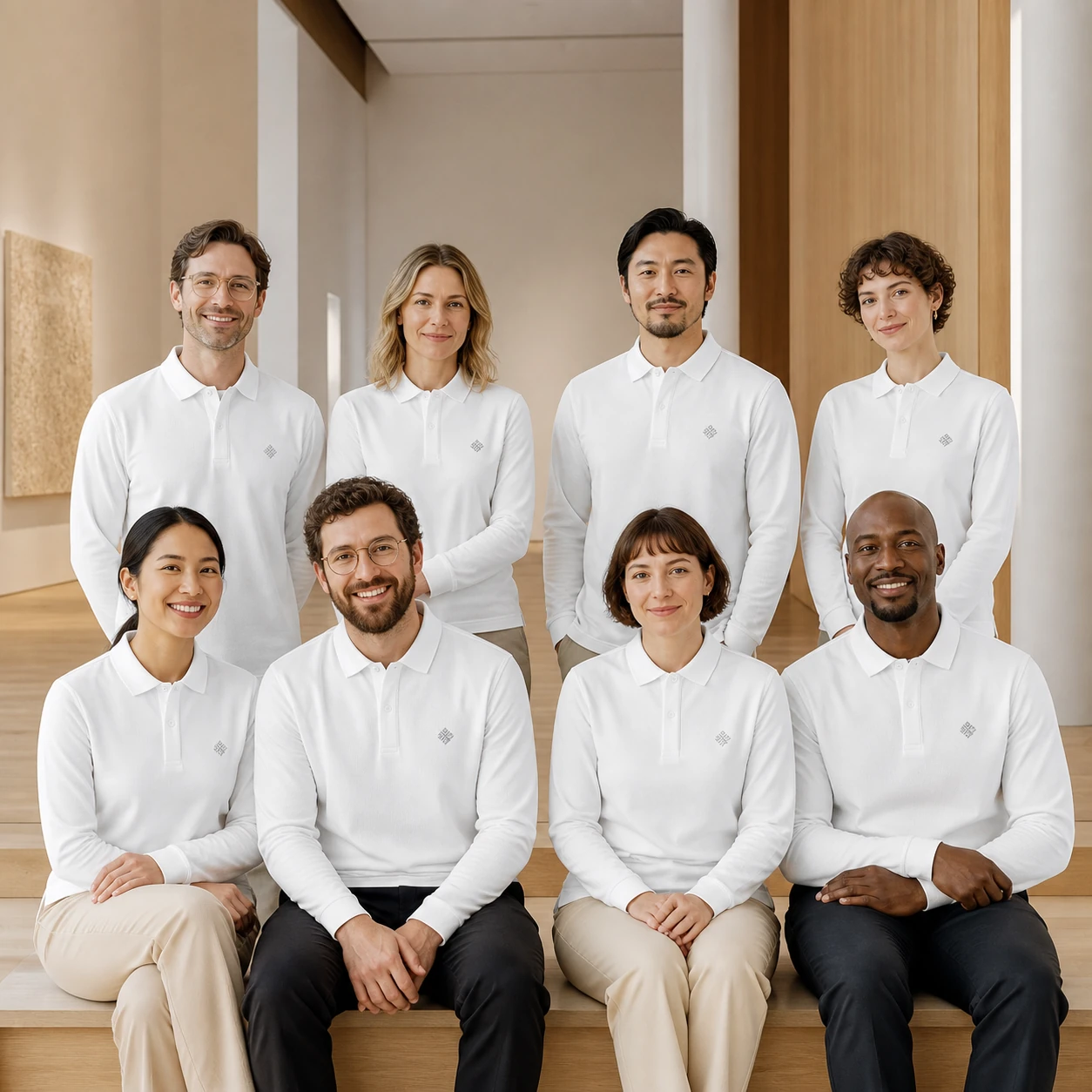 Silk-Blend Cotton Dragon-Scale Seamless Long-Sleeve Polo · Coordinated team scene