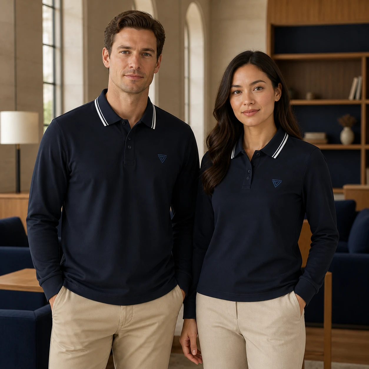 Sorona Stripe Two-Button Long-Sleeve Polo · Men & women uniform scene