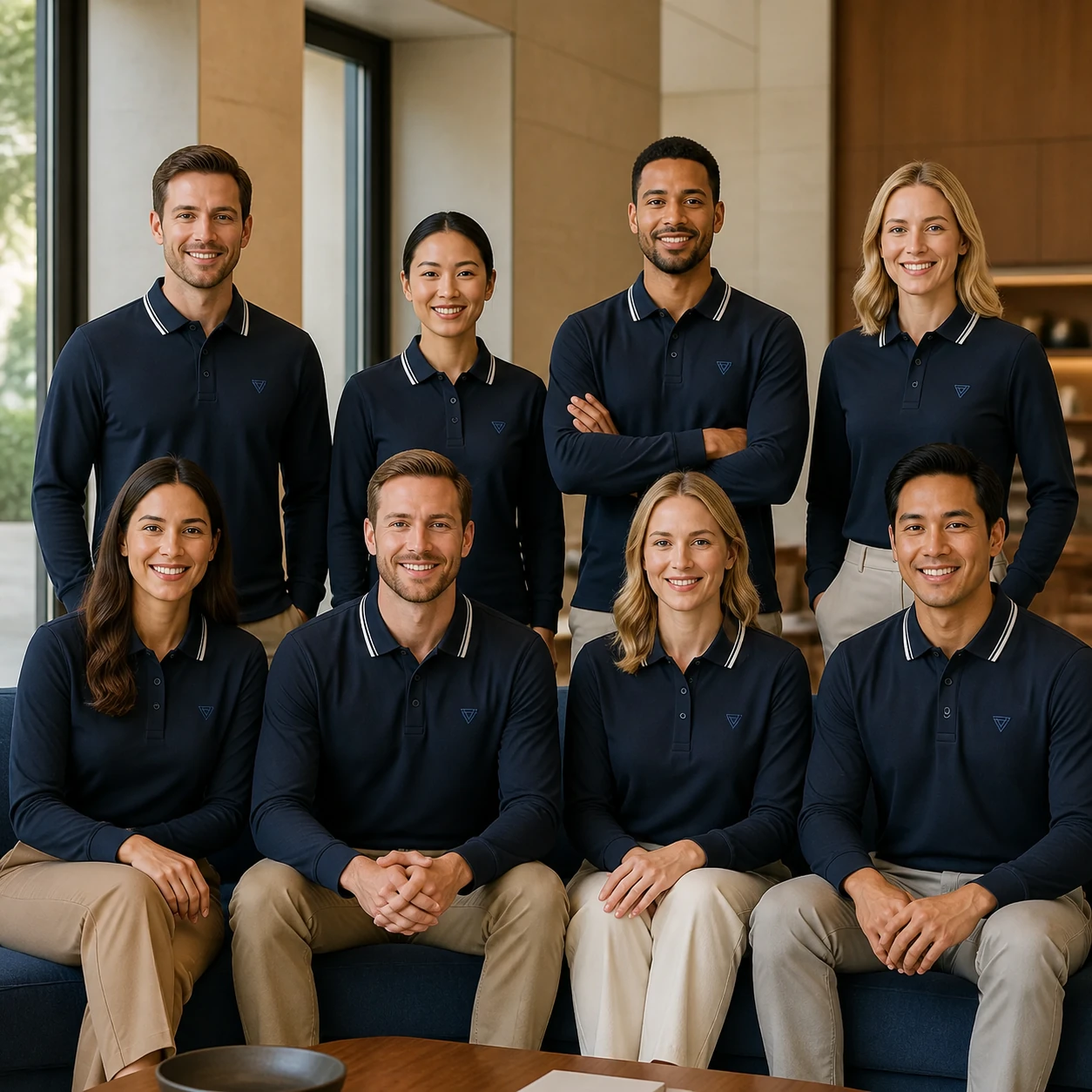 Sorona Stripe Two-Button Long-Sleeve Polo · Coordinated team scene