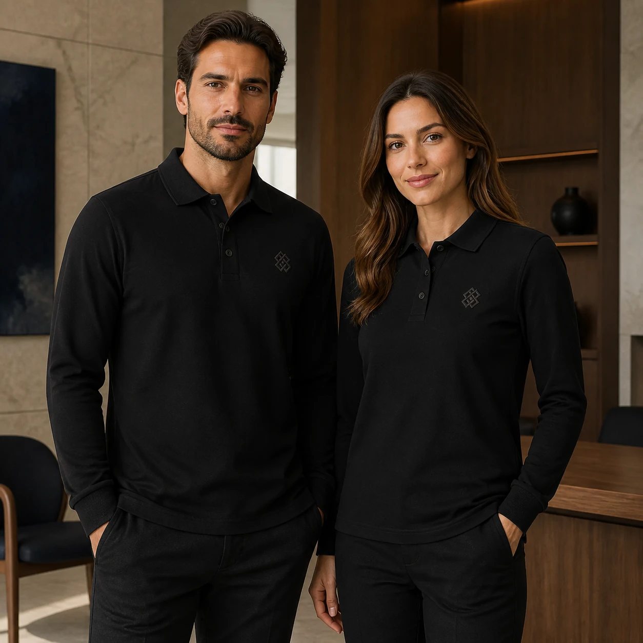 Sorona Double-Knit Rib-Collar Long-Sleeve Polo · Men & women uniform scene