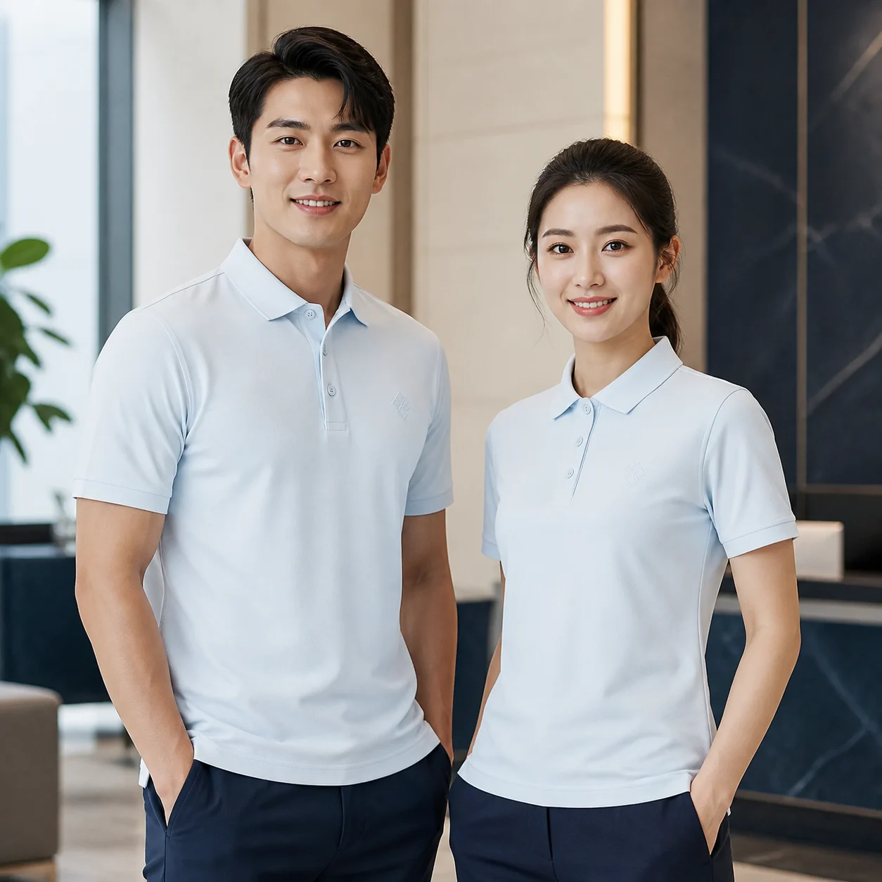 Cotton-Blend Stretch Polo · Men & women uniform scene
