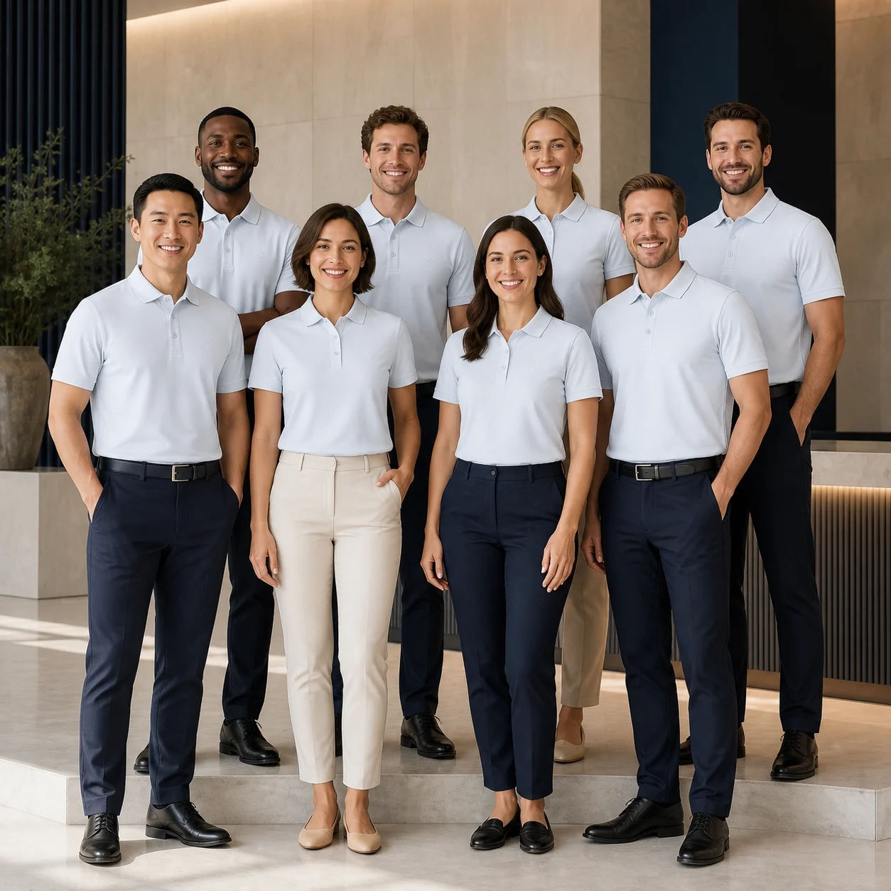 Cotton-Blend Stretch Polo · Coordinated team scene