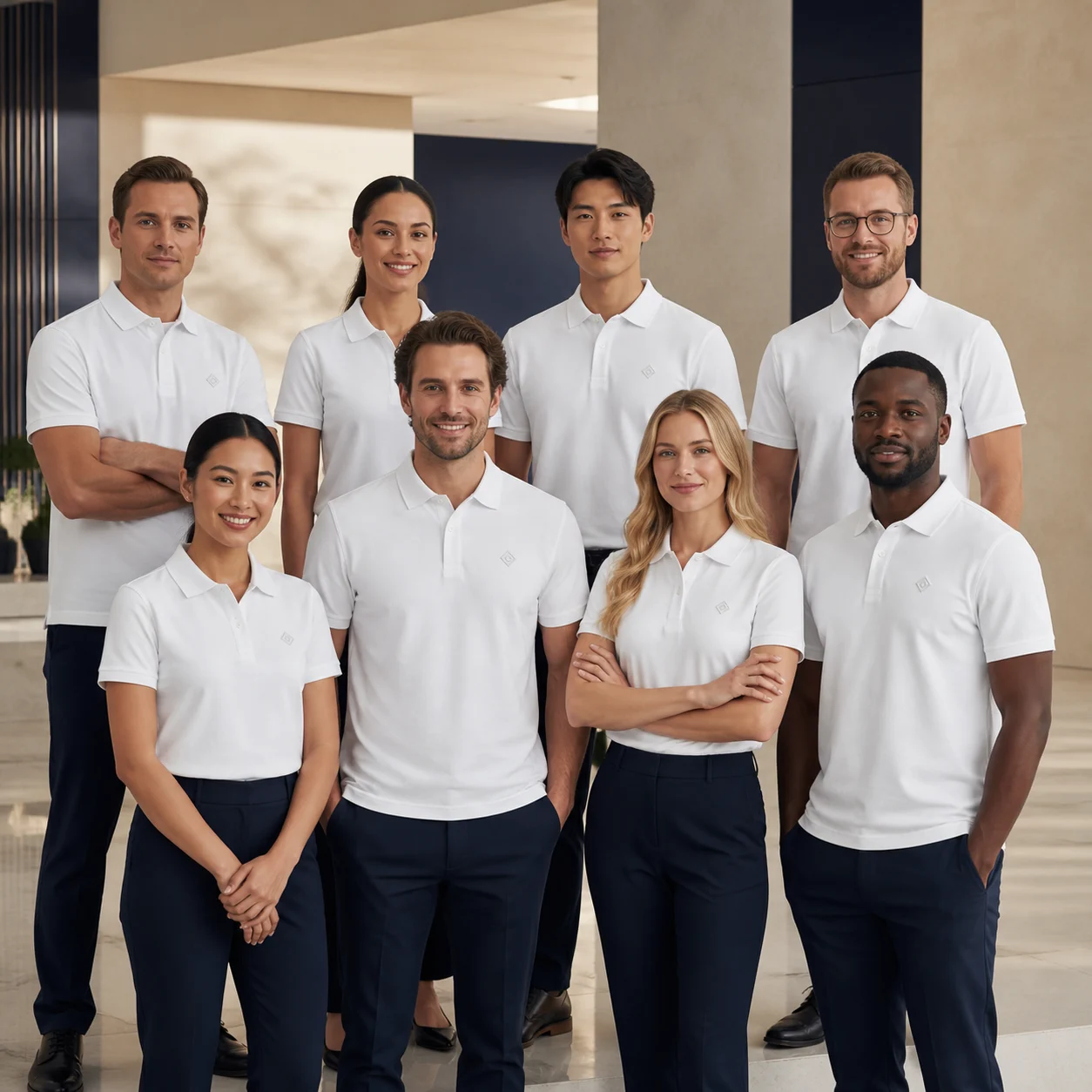 Seamless Cool-Touch Nylon Polo Shirt · Coordinated team scene