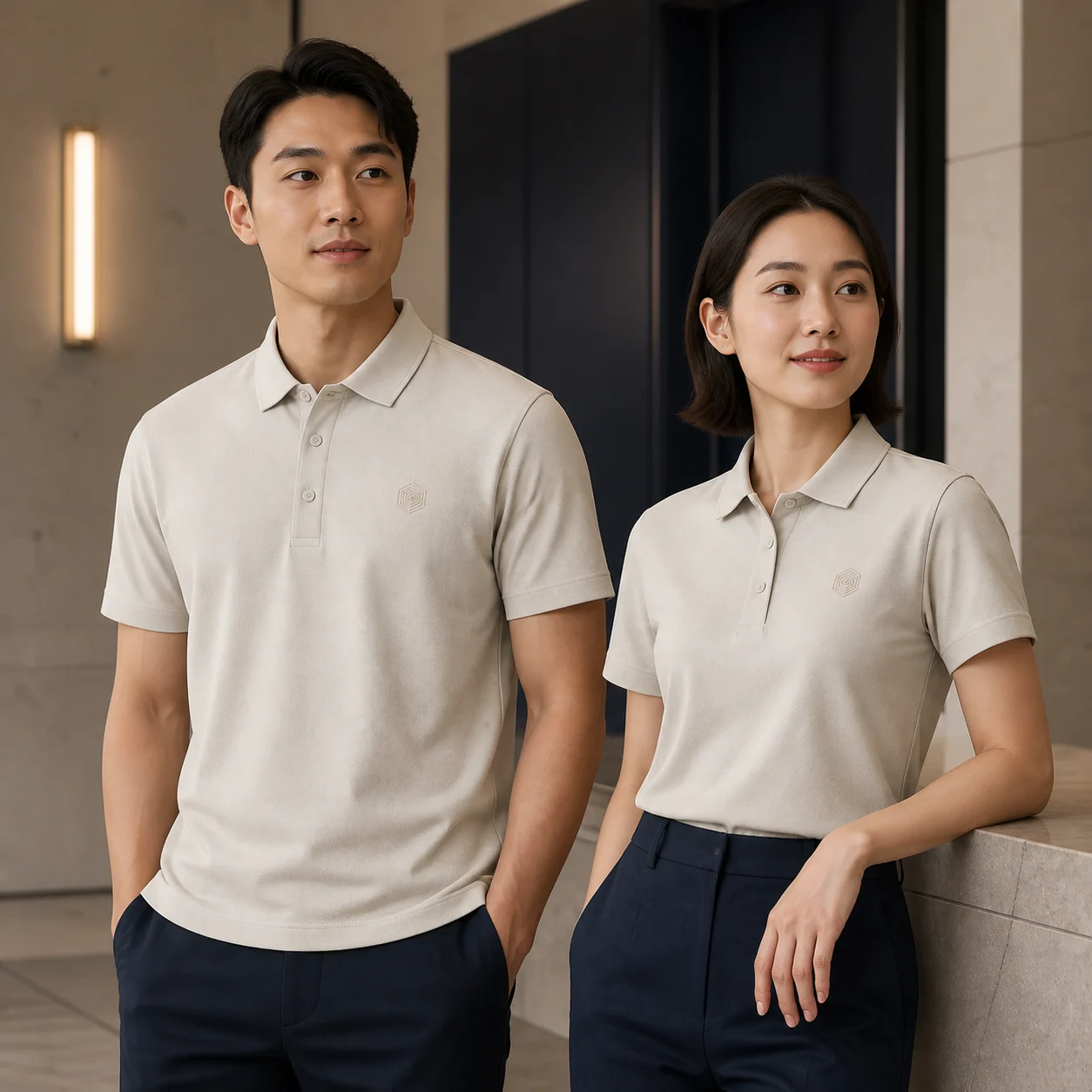 Waffle Seamless Bonded-Collar Polo · Men & women uniform scene