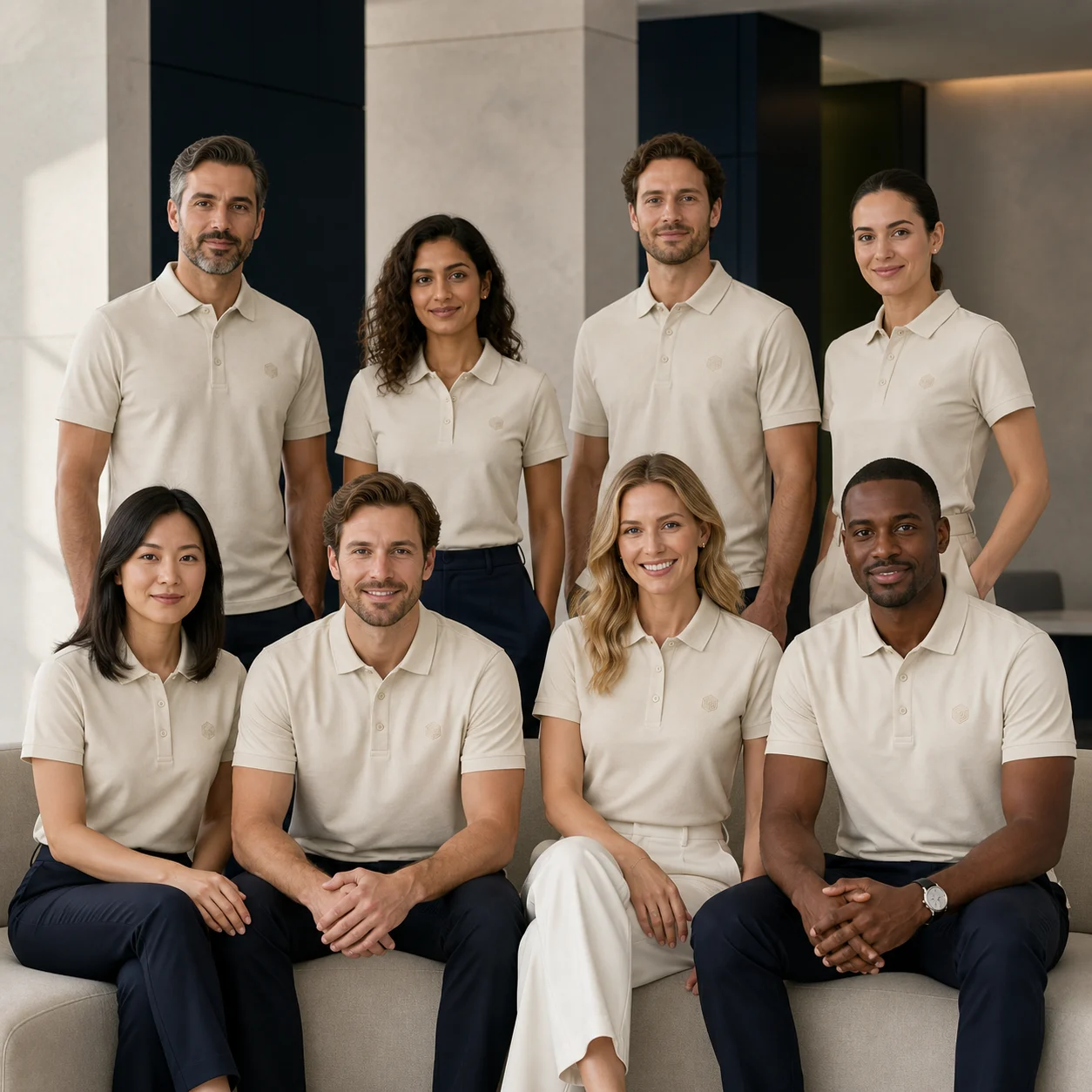 Waffle Seamless Bonded-Collar Polo · Coordinated team scene