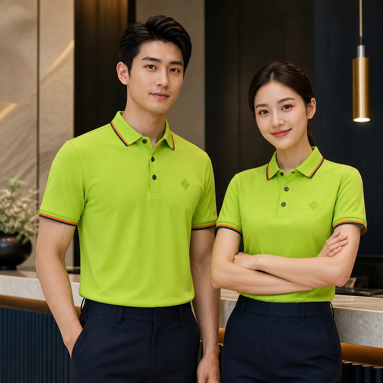 Ceramic Mulberry Silk Stripe-Trim Polo · Men & women uniform scene