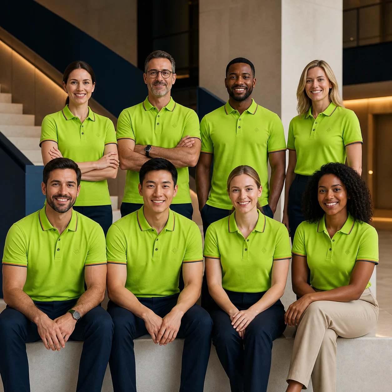 Ceramic Mulberry Silk Stripe-Trim Polo · Coordinated team scene