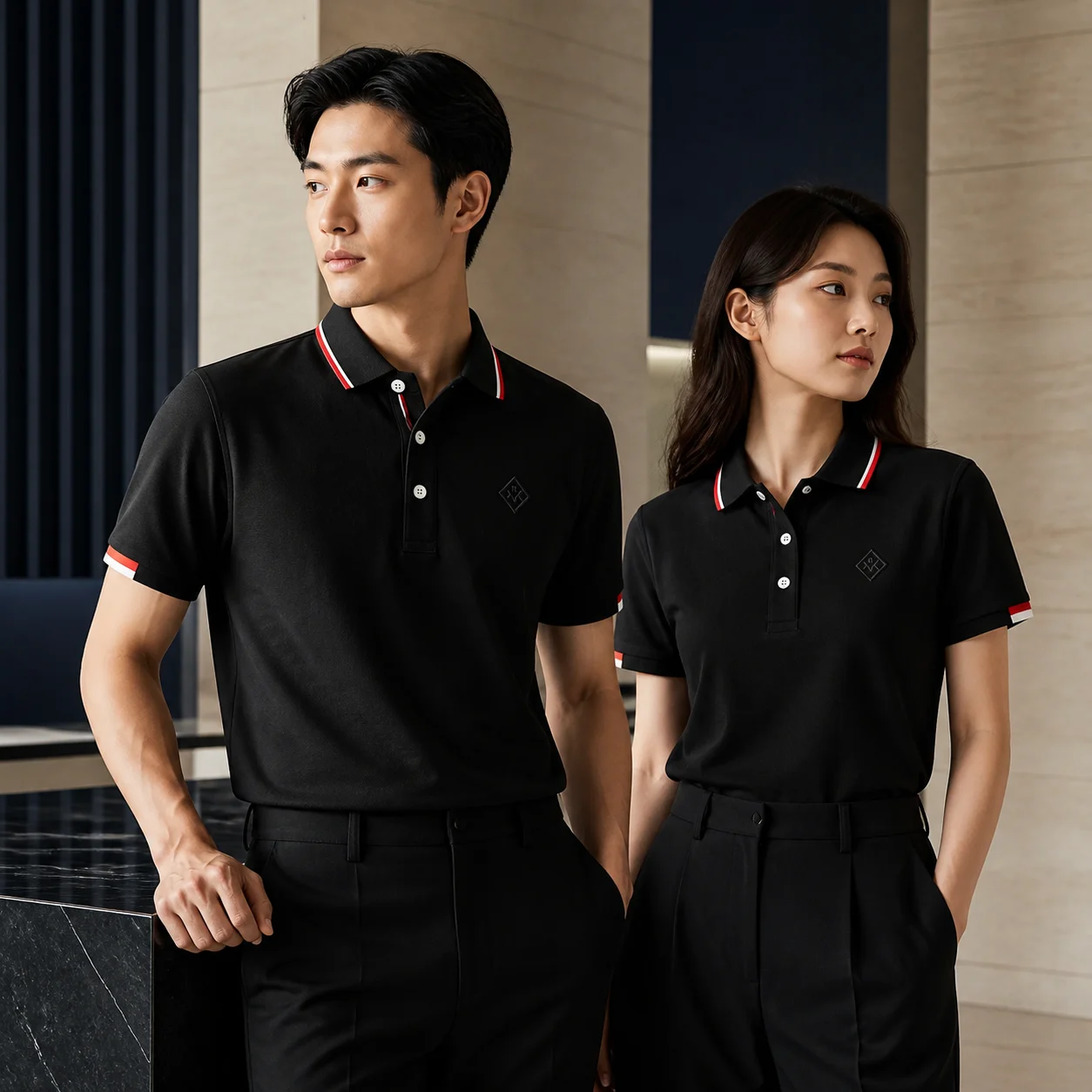 Ice Silk Chiffon 200 g/m² Contrast-Stripe Summer Polo · Men & women uniform scene