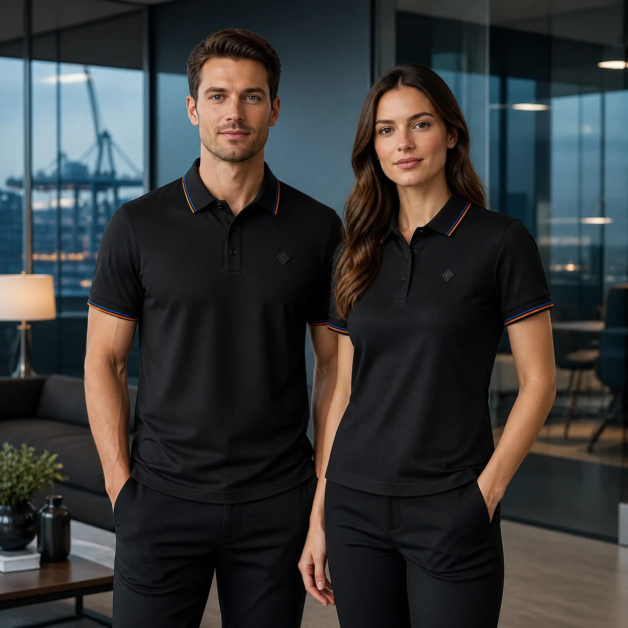Kuchuang Cotton Long-Staple Polo with Button Placket · Men & women uniform scene