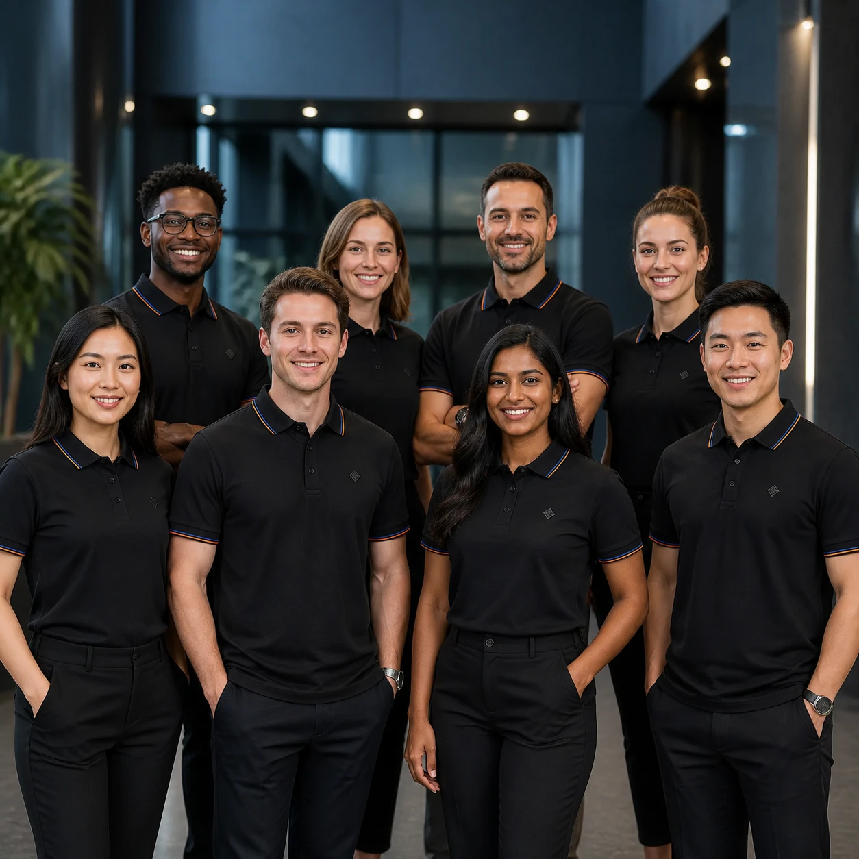 Kuchuang Cotton Long-Staple Polo with Button Placket · Coordinated team scene