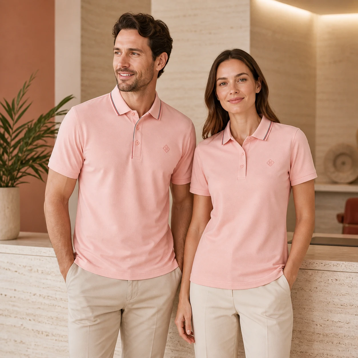Mercerized Viscose Italian Contrast-Rib Polo · Men & women uniform scene