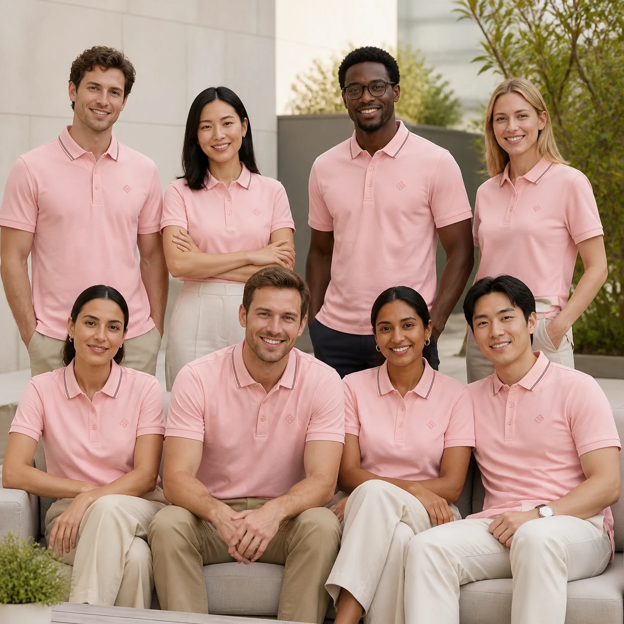 Mercerized Viscose Italian Contrast-Rib Polo · Coordinated team scene