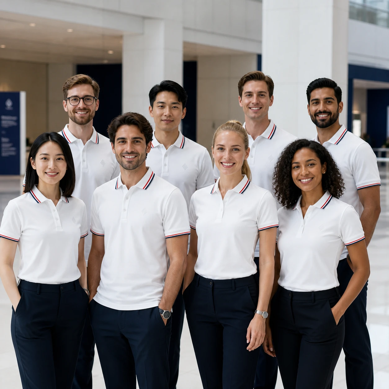 Long-Staple Cotton Piqué Stretch Polo · Coordinated team scene
