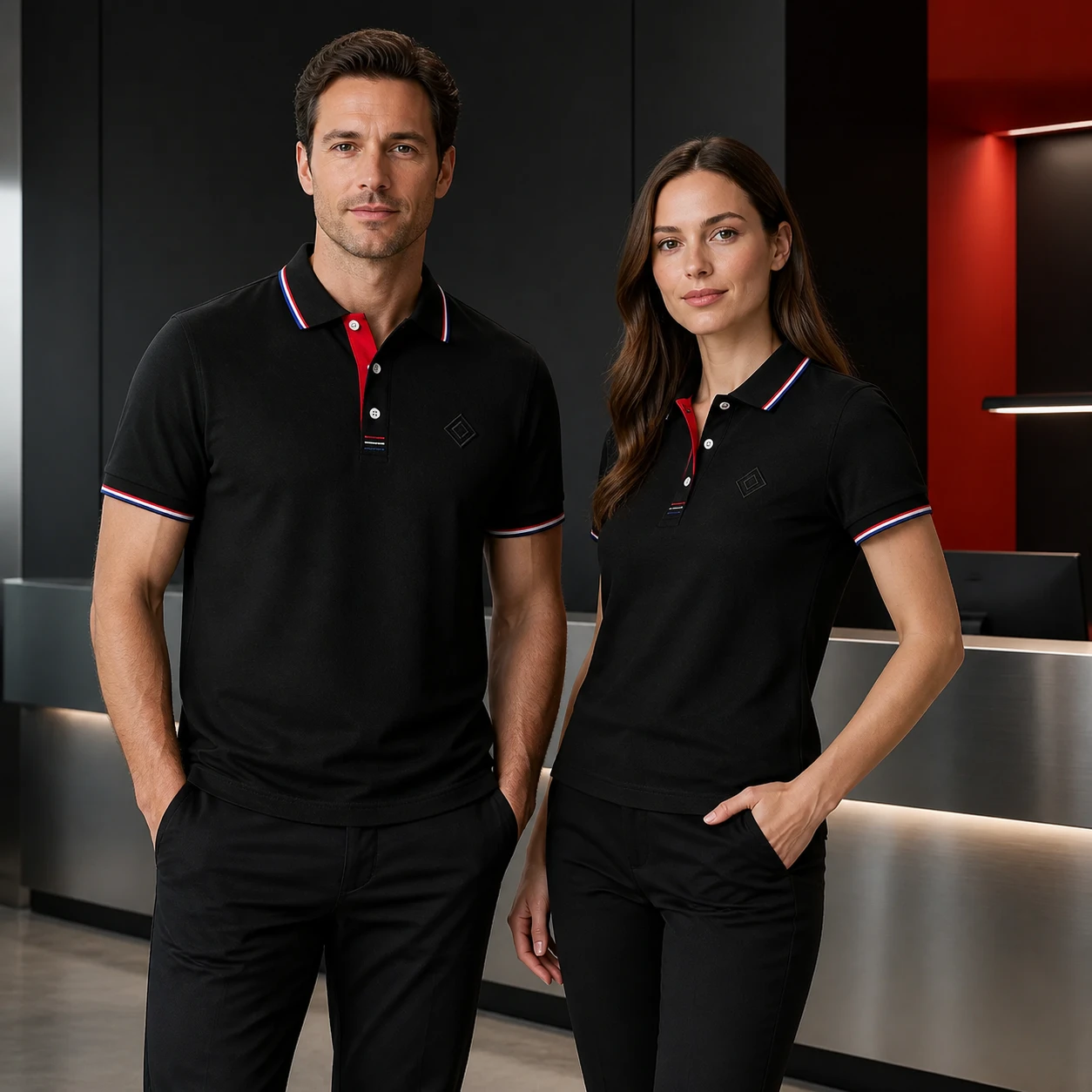 Cotton Cupro Stripe Collar Polo · Men & women uniform scene