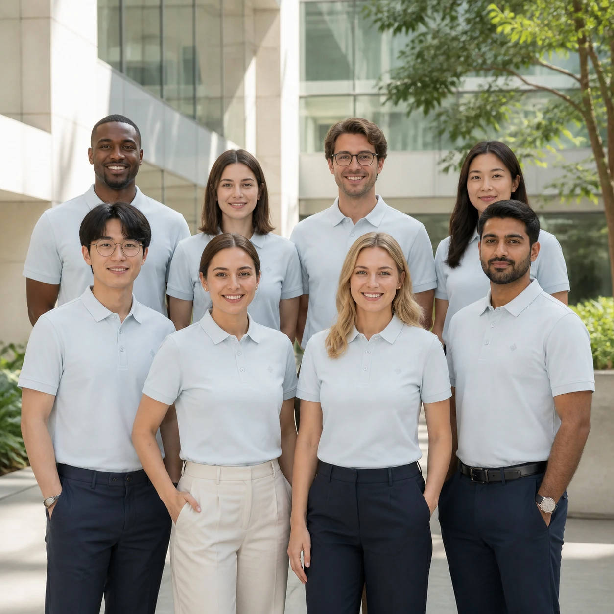 60-Count Double-Face Fine Piqué Polo · Coordinated team scene