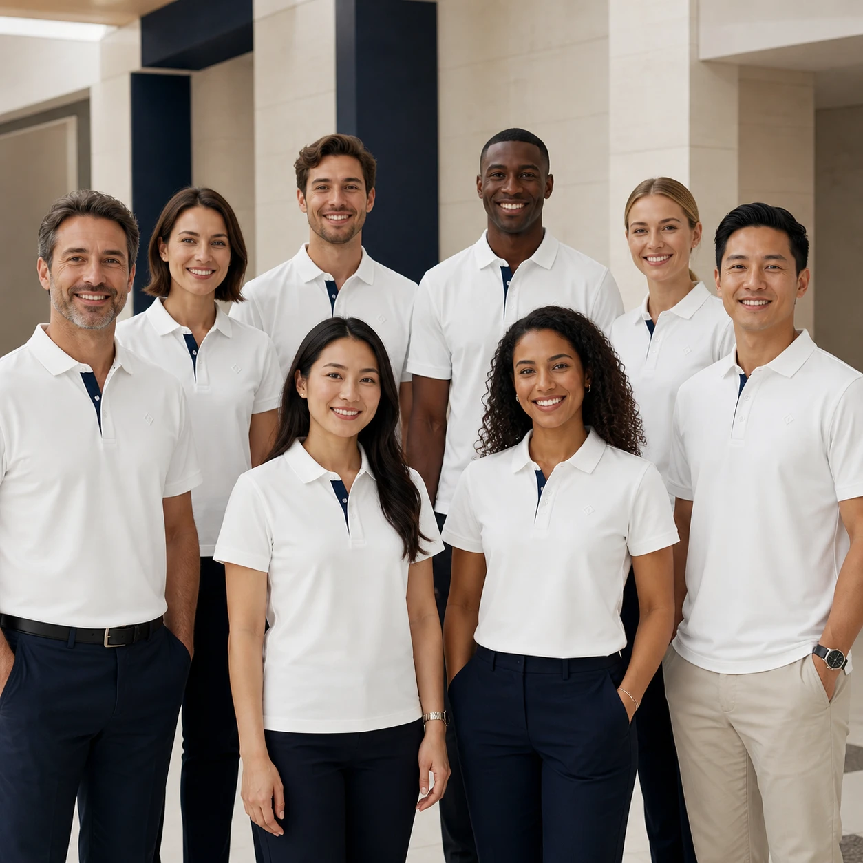 Waffle-Knit Nylon Polo Shirt · Coordinated team scene