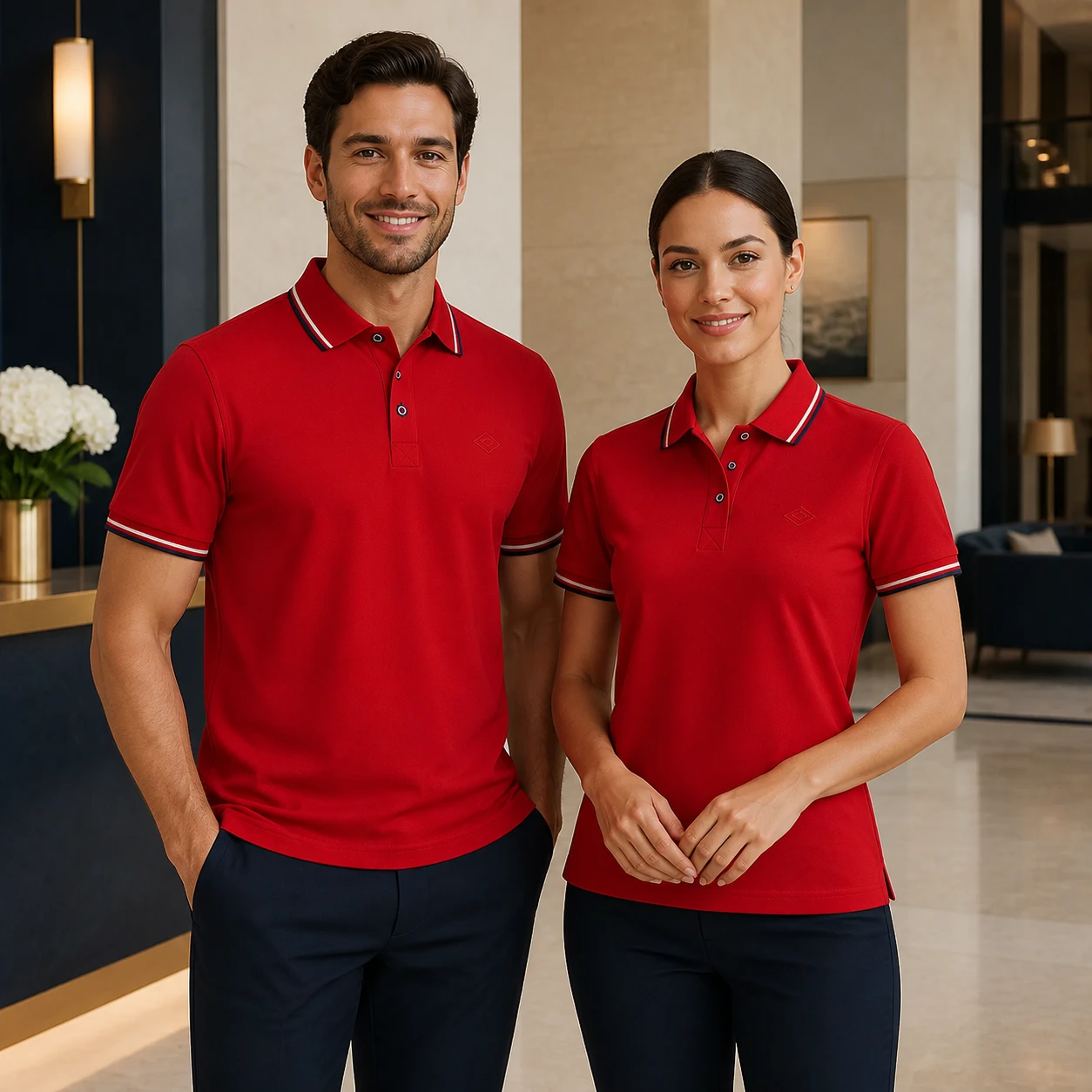 Classic Piqué Mulberry Silk Fiber Polo · Men & women uniform scene
