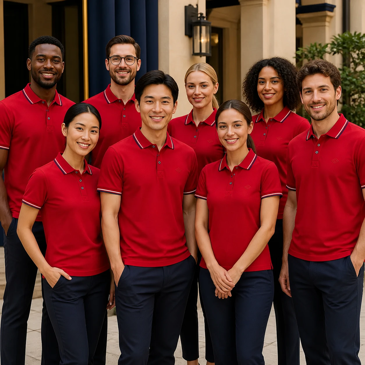 Classic Piqué Mulberry Silk Fiber Polo · Coordinated team scene