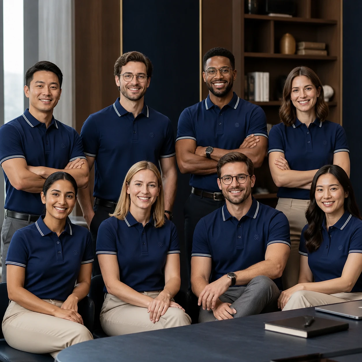 40-Count Cotton-Polyester Short-Sleeve Polo · Coordinated team scene
