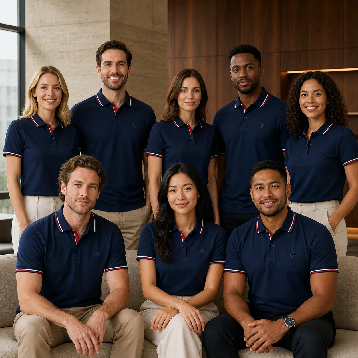 Mercerized Pearl-Cotton Ice-Cool Short Sleeve Polo · Coordinated team scene