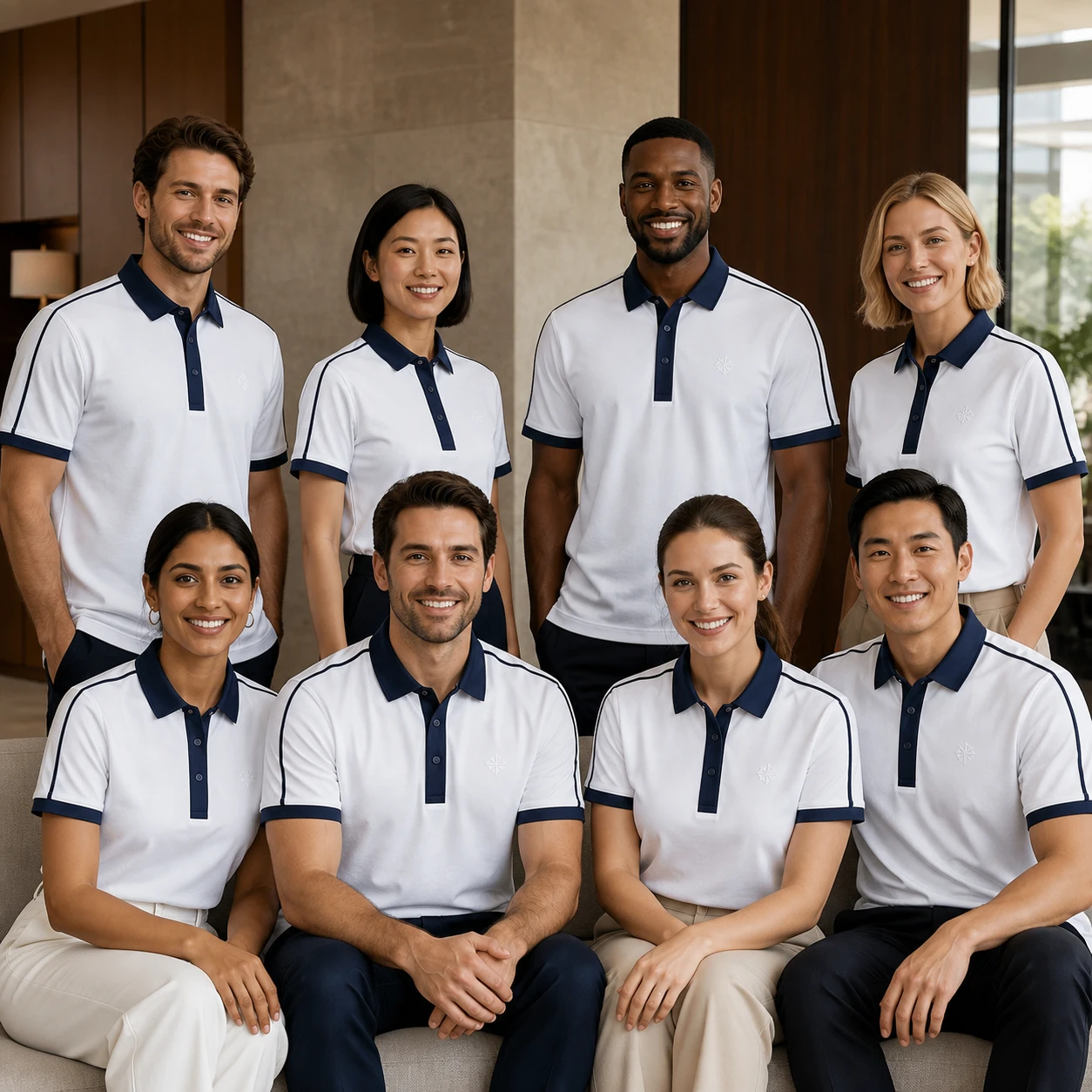 Nylon-Spandex Stretch Quick-Dry Short Sleeve Polo · Coordinated team scene