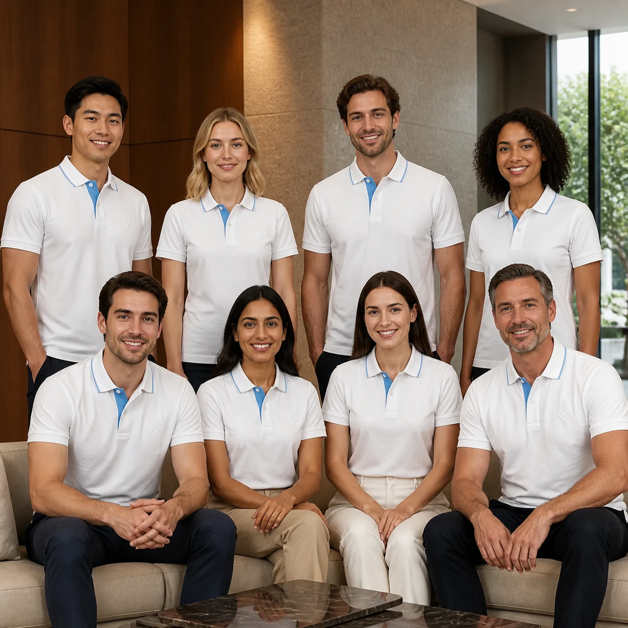 Mercerized Soft-Pearl Texture Turndown Polo · Coordinated team scene