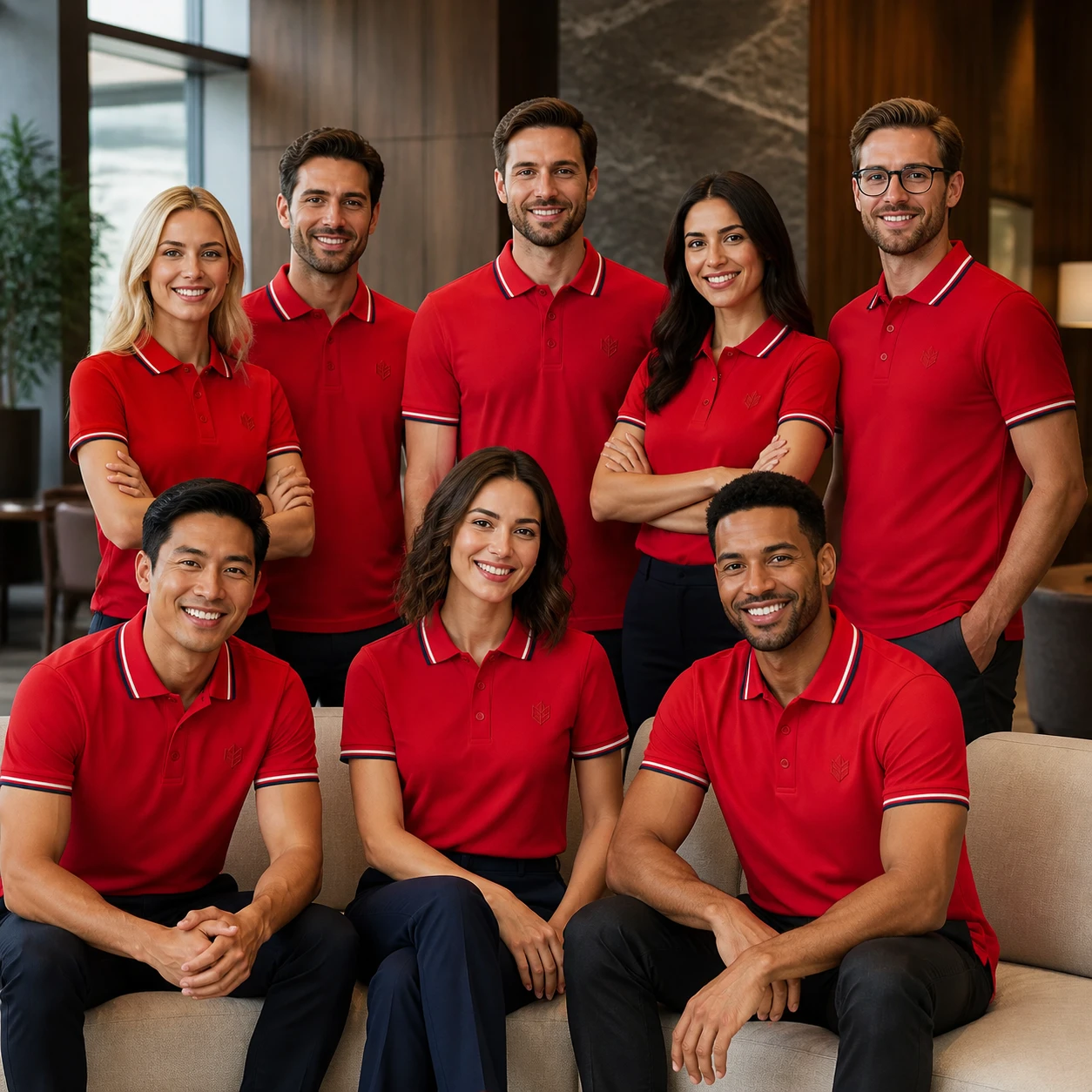 Combed Cotton Spandex Short Sleeve Polo · Coordinated team scene
