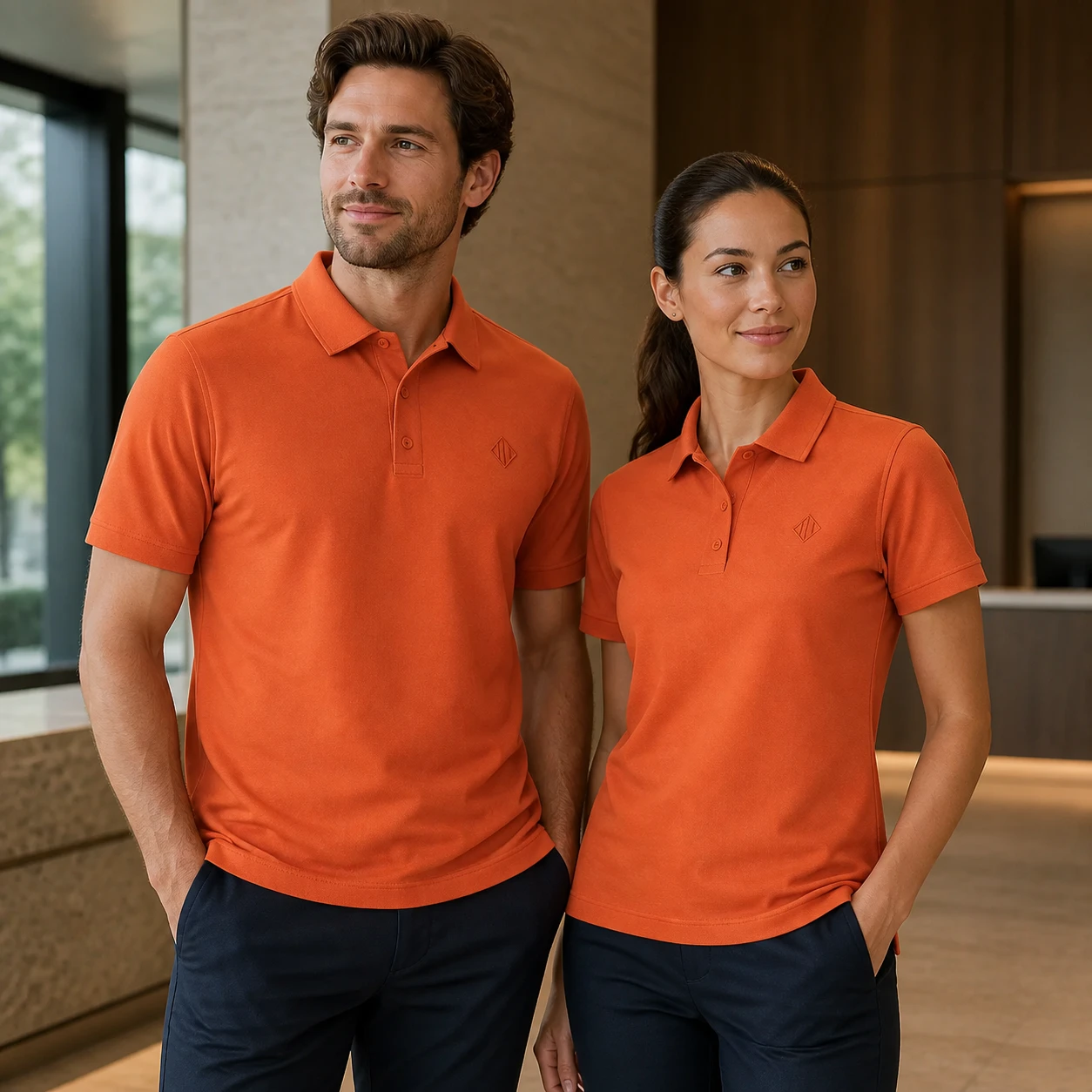 Mulberry Silk Modal PTT Multi-Fiber Polo · Men & women uniform scene