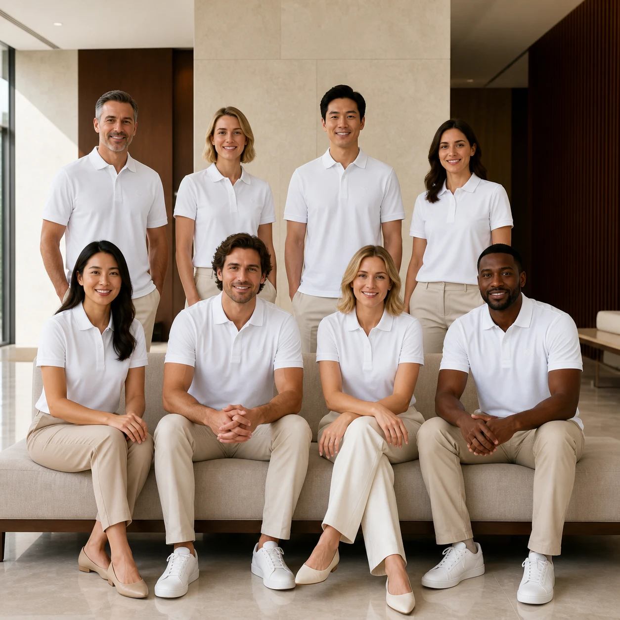Mercerized Silk-Blend Short-Sleeve Polo · Coordinated team scene