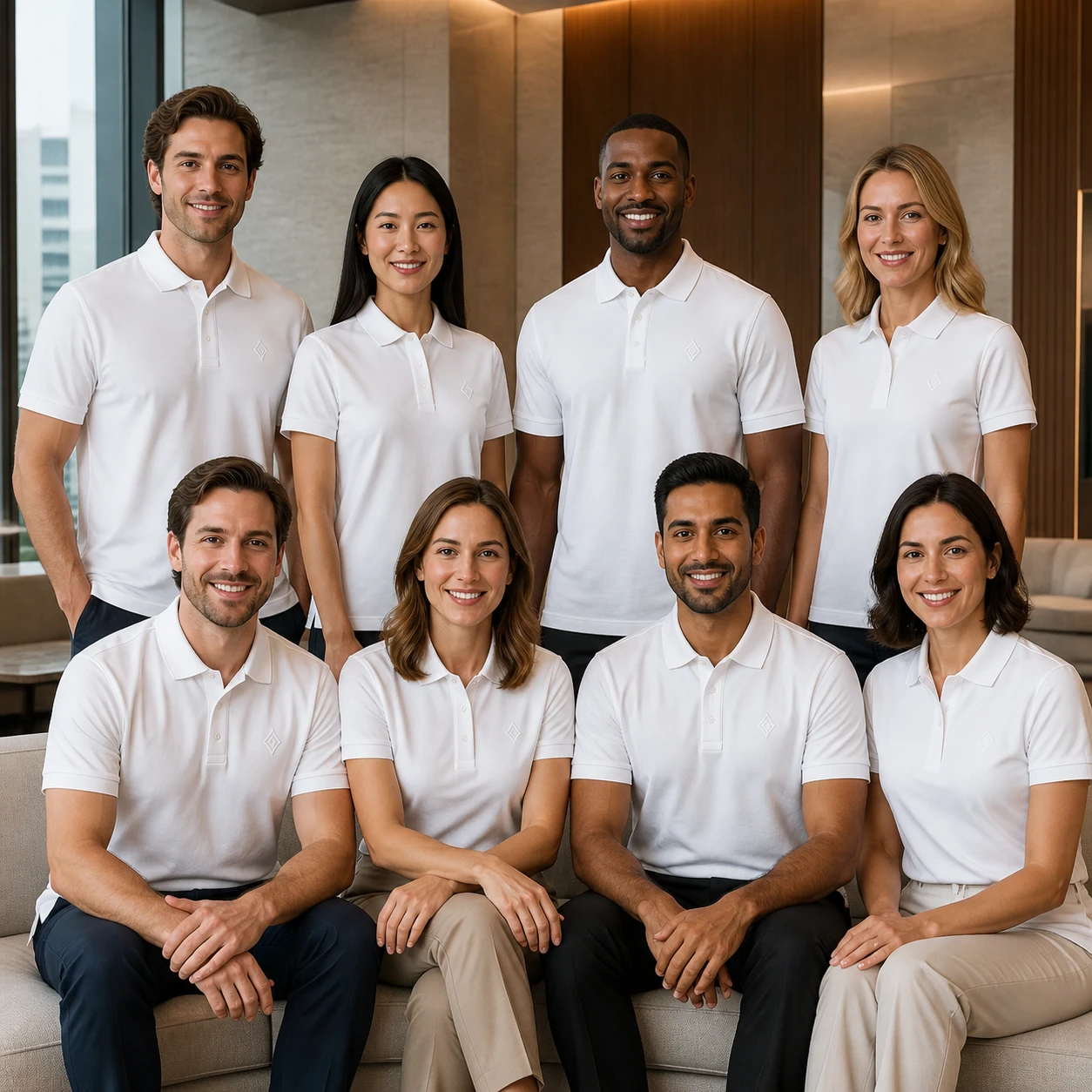 Long-Staple Cotton Birdseye Cooling Polo · Coordinated team scene
