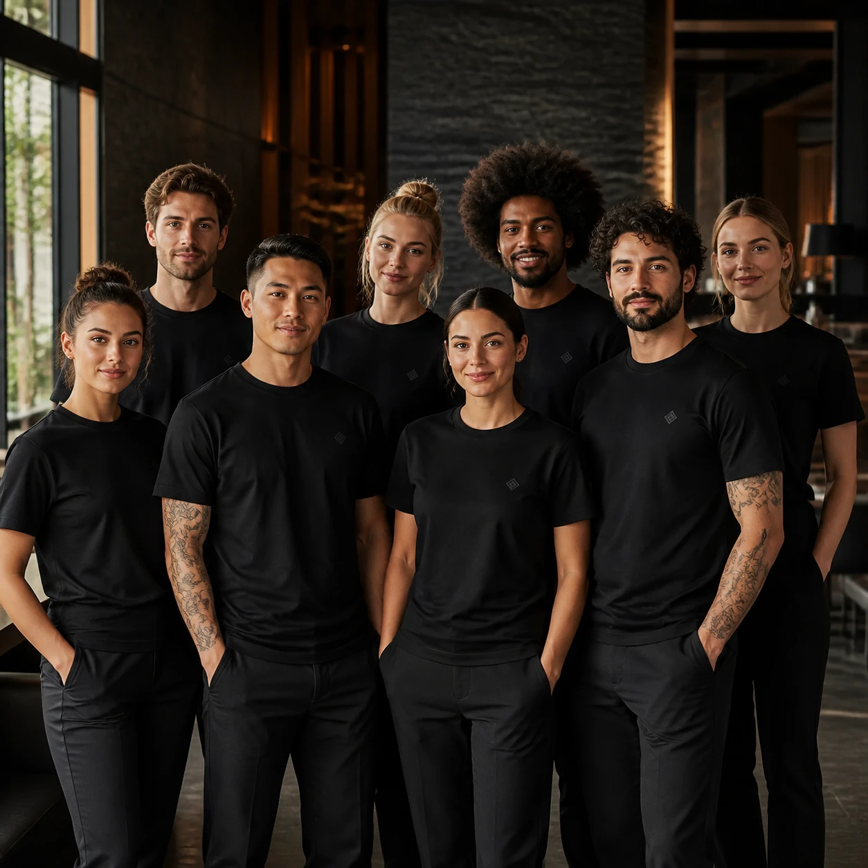 Dynamic Piqué Moisture-Wicking Crew Tee · Coordinated team scene